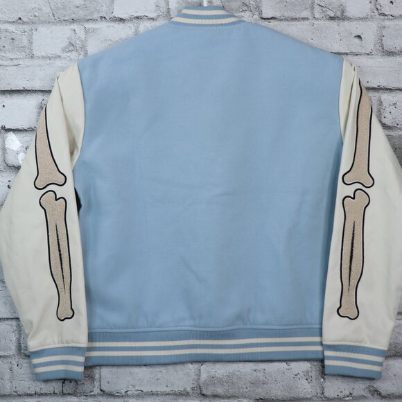 Nova Men Cone Applique Varsity Bomber Button Down Jacket Light Blue Size Xl - Picture 15 of 16